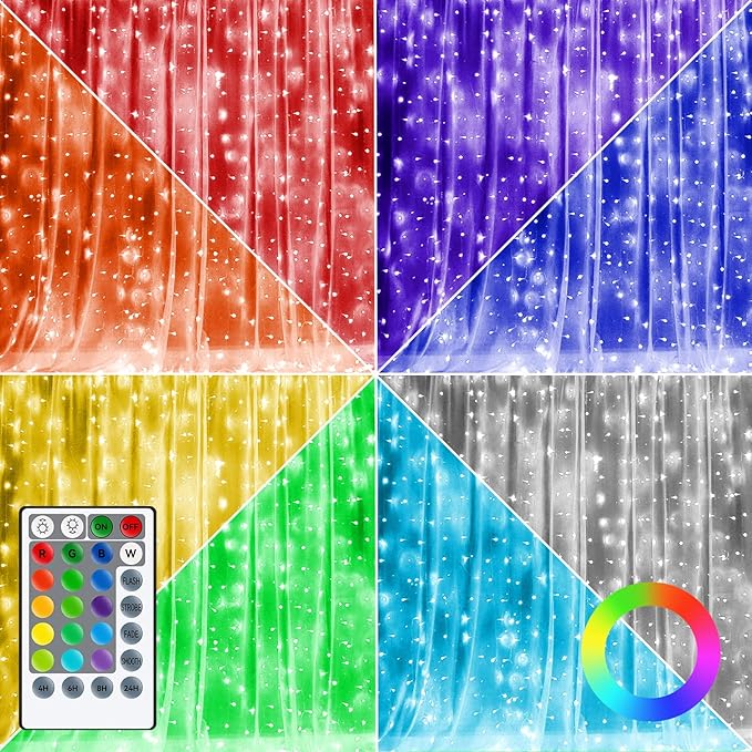 Dazzle Bright Window Curtain Fairy Lights, 300 LED RGB Color Changing Copper by DazzleBright