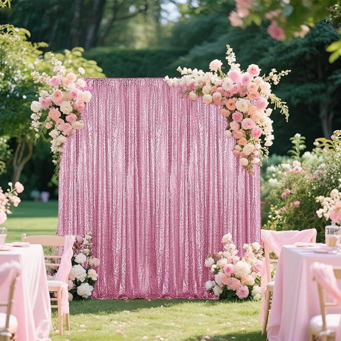 Pink Sequin Backdrop Curtain 4 Pieces 2FTx8FT Glitter Photography Backdrop - Image 2