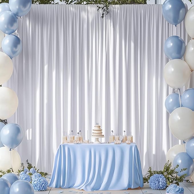 10ftx15ft Wrinkle Free White Backdrop Curtain, 2 Panels 15FT Height White - Image 4