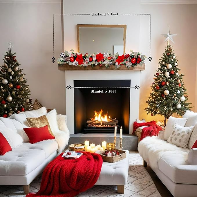5 ft Christmas Garland for Mantle Unlit Garland for Stairs Railing, for Table - Image 6