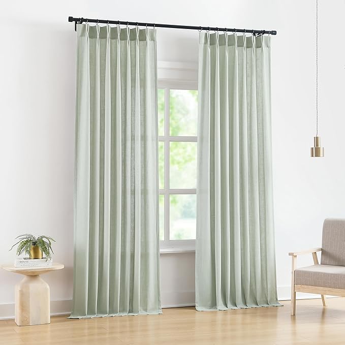 Vision Home Pinch Pleated Semi Sheer Curtains Textured Linen Blended Light - Image 7