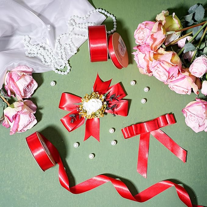 LaRibbons Bright Red Satin Ribbon 3/8 Inch 25 Yards Luxury Double Faced Red - Image 2