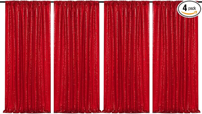 JYFLZQ Red Sequin Backdrop Curtains 2ft x 8ft 4 Panel Glitter Photo Booth by JYFLZQ