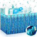 3 Pack 29 x108 Inch Lake Blue Foil Fringe Table Skirts Metallic Banner by Mebiornt