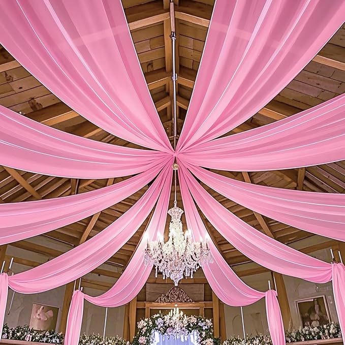 MODFUNS Pink Wedding Drapes 5x30ft 2 Panels Wedding Arch Draping Fabric Chiffon - Image 5