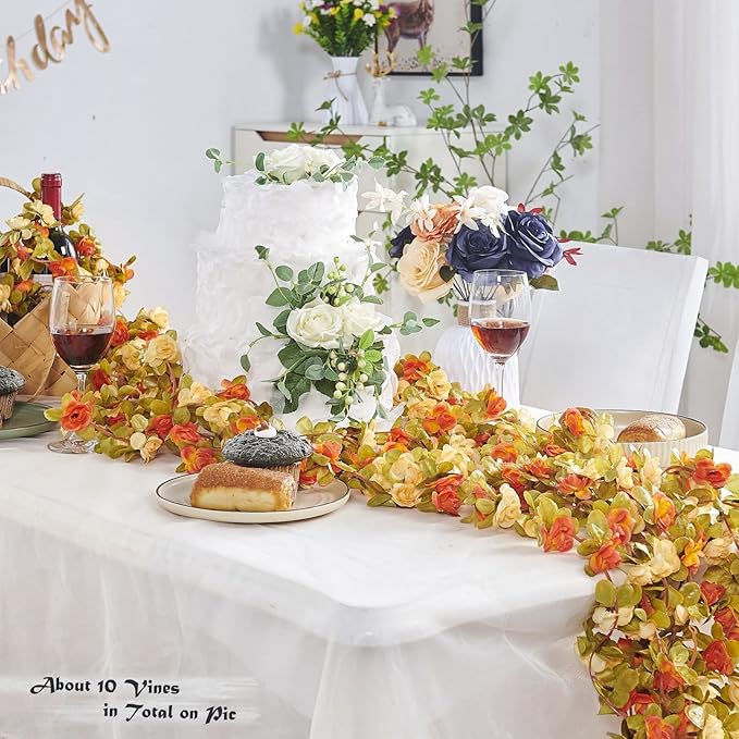 8 Pcs x 8.2 ft Flower Garland Artificial Rose Vine Flowers - Image 2