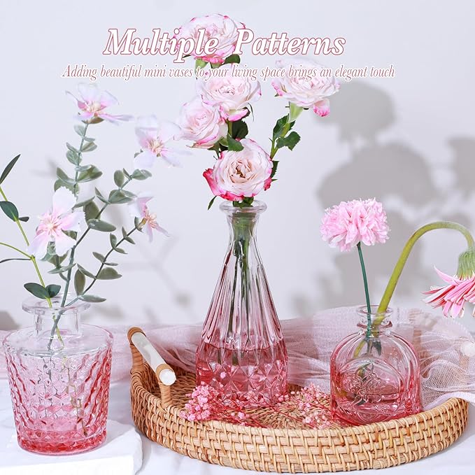 Pink Glass Bud Vases Set of 12, Mini Flower Vase - Image 4