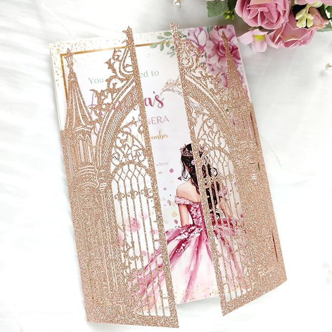 20PCS Laser Cut Wedding Invitations, Wedding Invitation Card Pocket, Quince - Image 2
