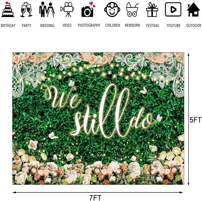 We Still Do Backdrop Green Leaves Lace Wedding Anniversary Photography - Image 3