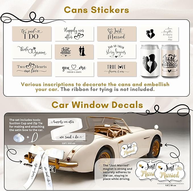 33 Pc Just Married Car Decorations – Wedding Reception & Ceremony Decor – - Image 5