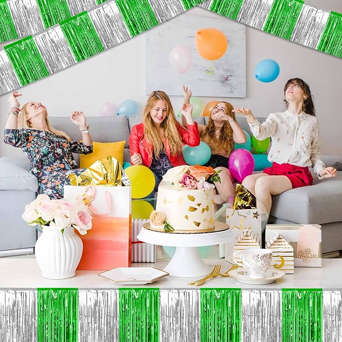 6 Pack 10 Ft Silver Green Foil Fringe Garland Metallic Streamers Tinsel Banner - Image 6
