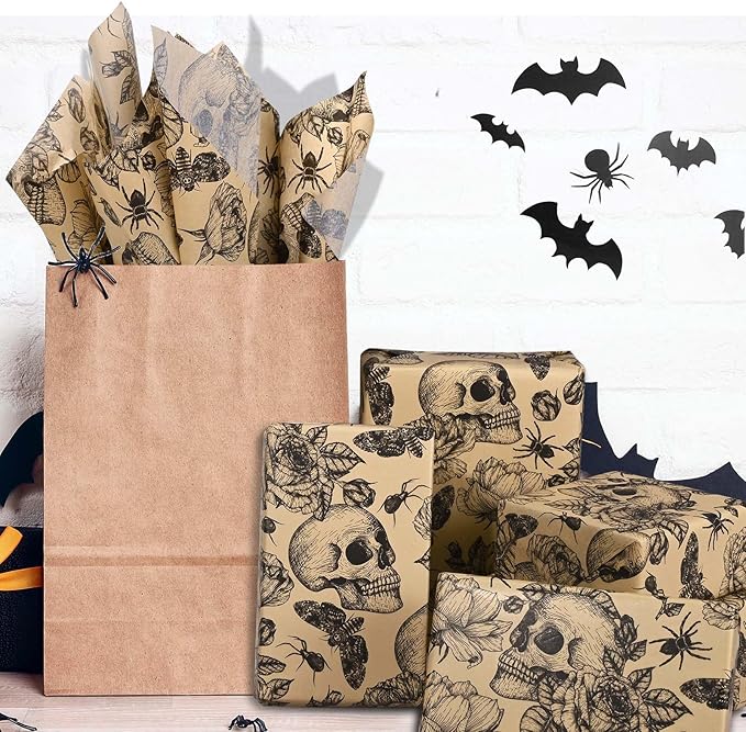 100 Sheets 20 * 14 Inches Vintage Halloween Tissue Paper Kraft Gothic Floral - Image 9