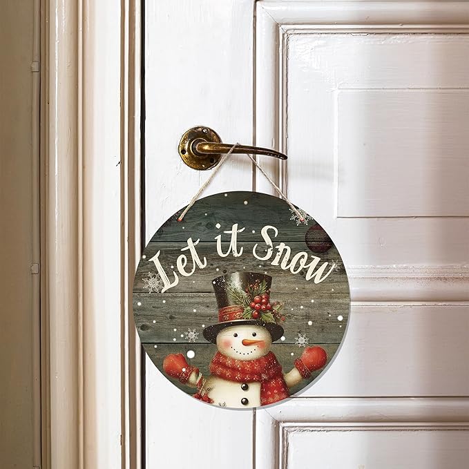 CGBHW Winter Wooden Sign, Vintage Snowy Snowman Hanging Sign Wall Decor - Image 2