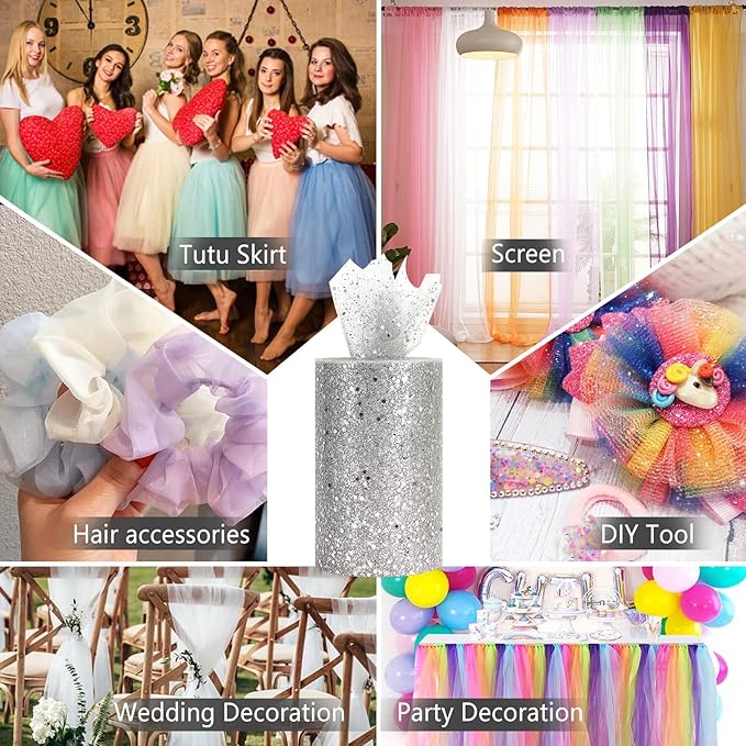 Glitter Tulle Rolls, 6” by 50 Yards Sparkling Tulle Spool Ribbon Sequin Tulle - Image 6