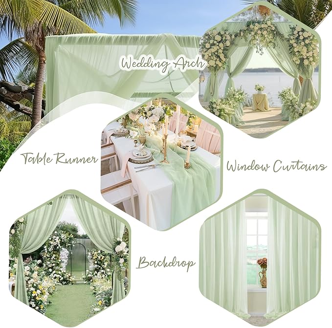 PARTISKY 10x7ft Sage Green Chiffon Backdrop Curtains, Wrinkle-Free Sheer Fabric - Image 2
