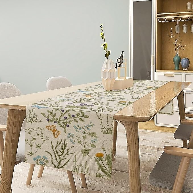 Floral Table Runner, Wildflower Spring Table Runner Seasonal Summer Butterfly - Image 2
