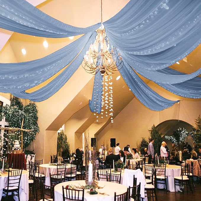6 Panels Dusty Blue Ceiling Drapes - Image 7