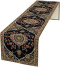 Vintage Boho Floral Table Runner, Rustic Country Farmhouse Black Bohemia Flower by Unknown