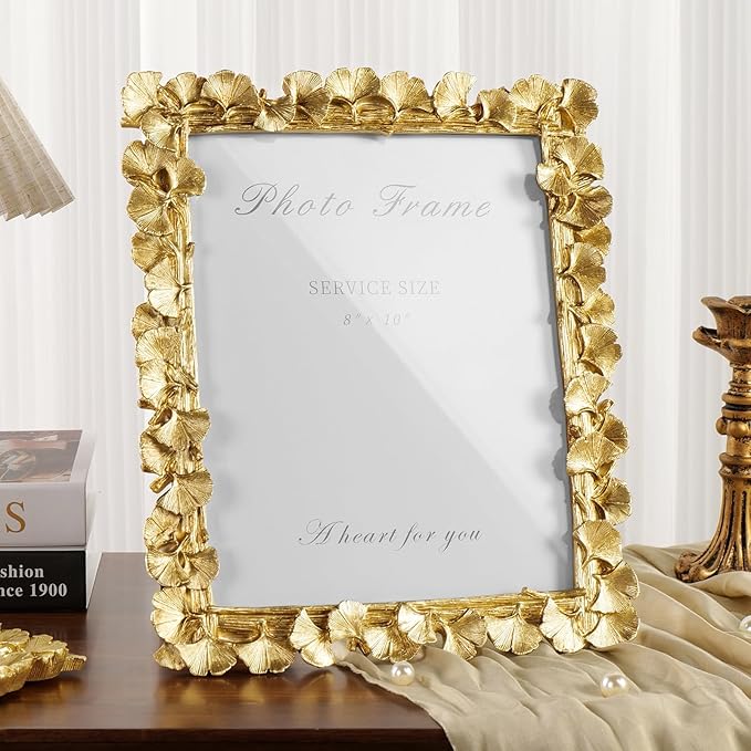 Cuspin Gold 8x10 Picture Frame, Vintage Ornate Picture Frames Leaf Textured - Image 2