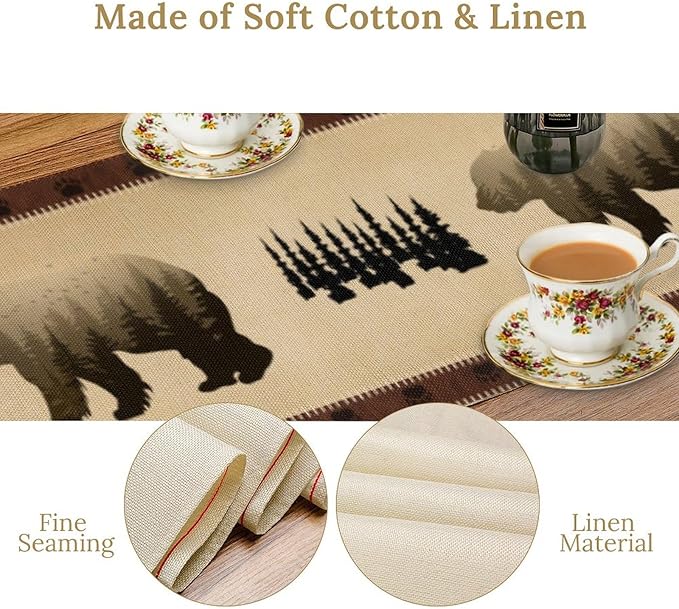 Vintage Bear Table Runner Forest Retro Rustic Cabin Farmhouse Table Runner - Image 5