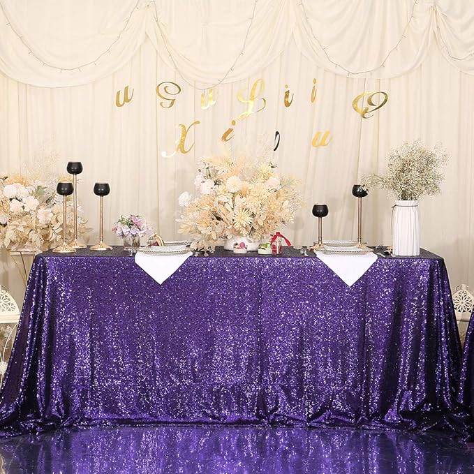 SquarePie Sequin Tablecloth 90 x 156 Inch Purple Sparkly Table Cloth - Image 5