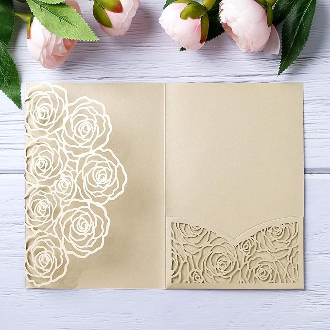 20 Pcs Laser Cut Wedding Invitations Card Pocket by YHOTA