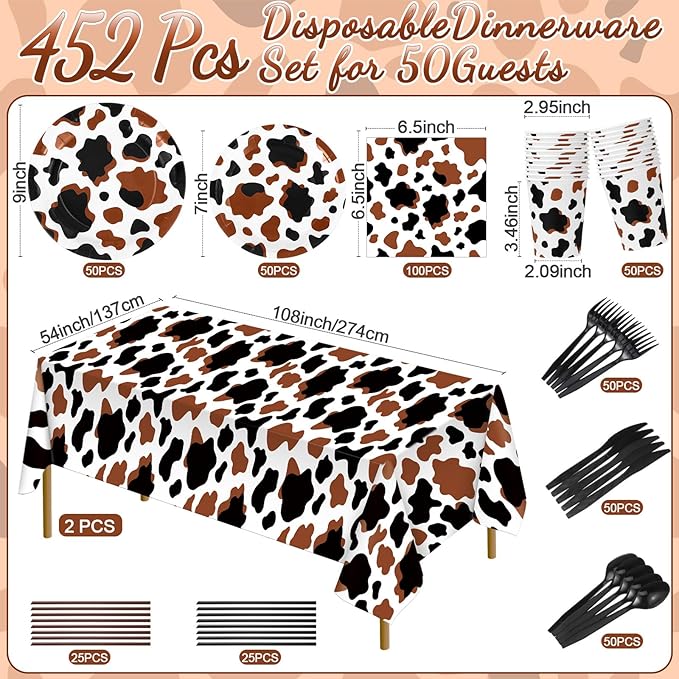 452 Pcs Cow Print Party Decorations Supplies Include Brown Cow Print Paper - Image 2
