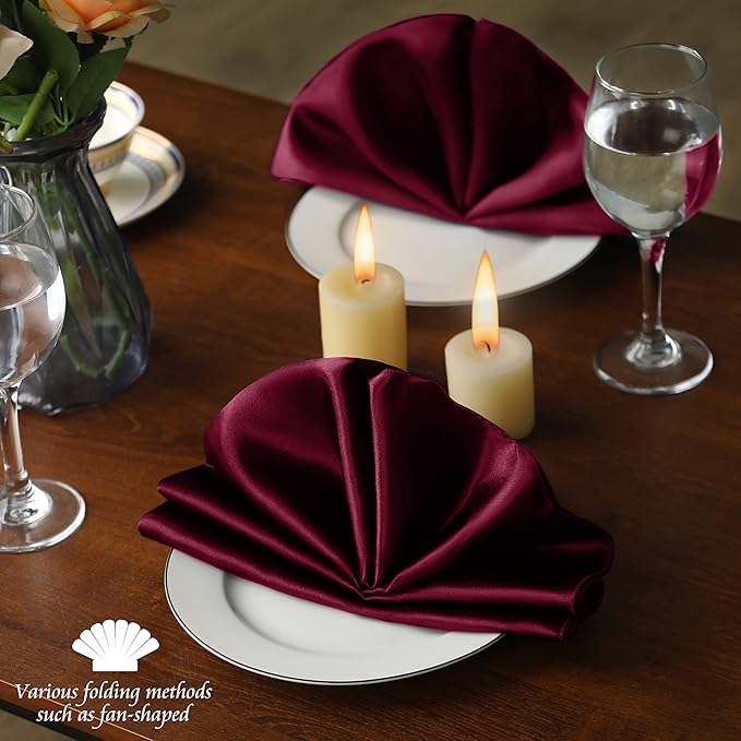 Manyshofu 60 Pieces Maroon Satin Napkins - Image 6