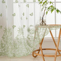 VISIONTEX White Sheer Voile Curtains, Decorative Green Embossed Butterflies Rod by VISIONTEX
