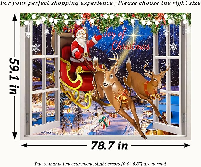 QGHOT Christmas Window Tapestry Wall Hanging Christmas Backdrop Xmas Winter - Image 7