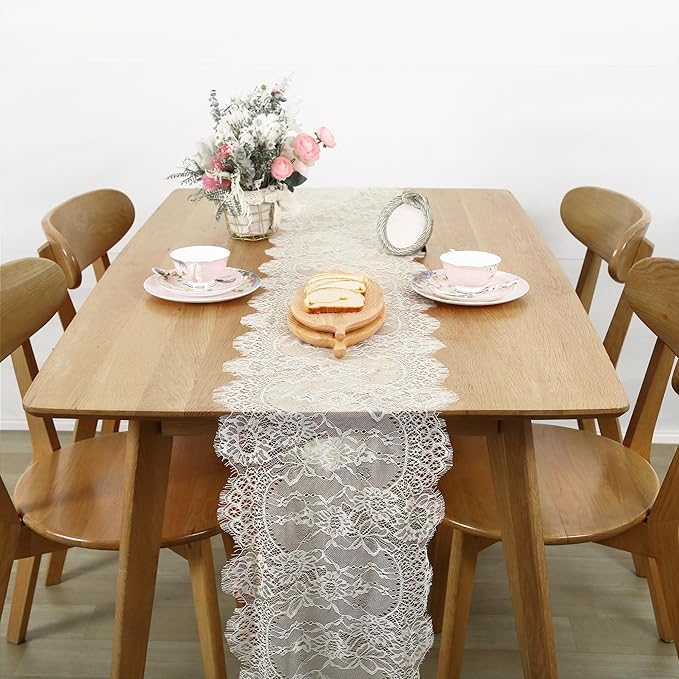 Lace Table Runner 6 Packs Ivory Table Fabric Embroidered Boho Table Runners - Image 2