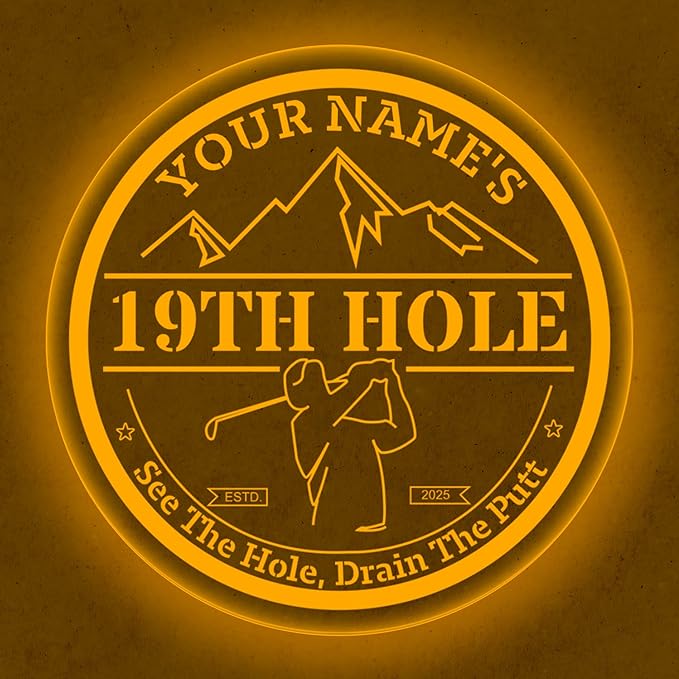 Custom 19th Hole Golf Bar Sign – Personalized LED Color Changing Acrylic Wall - Image 2