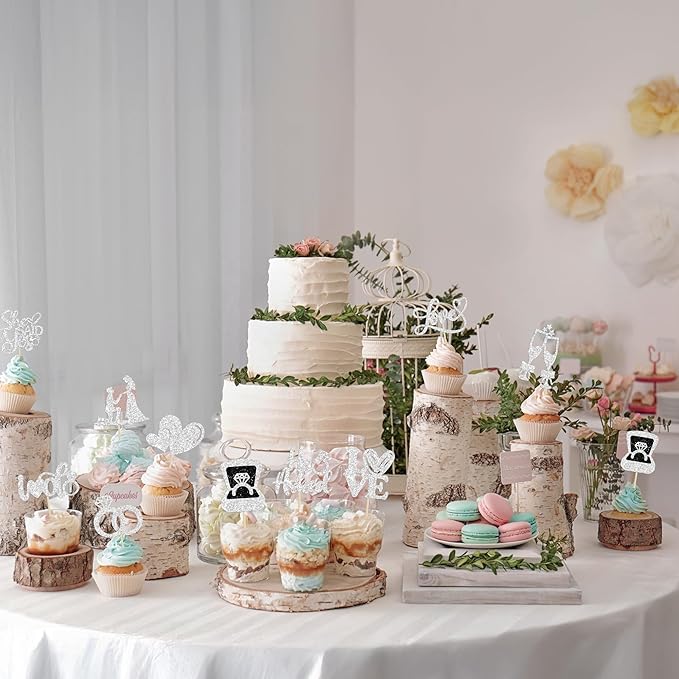Ephlyn 30Pcs He Asked She Said Yes Cupcake Toppers Glitter Engagement Cupcake - Image 7