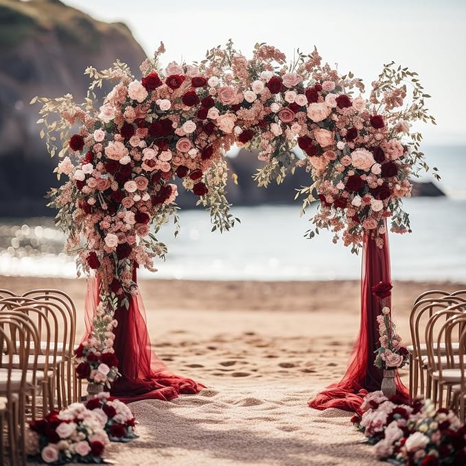 Wokceer Burgundy Wedding Arch Draping Fabric Backdrop 3 Panels 28.7" X 20FT - Image 5