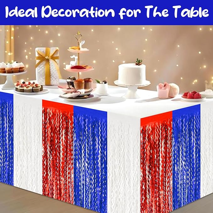 6 Pack 29 x108 Inch White Blue Red Wave Foil Fringe Table Skirts Metallic Banner - Image 4