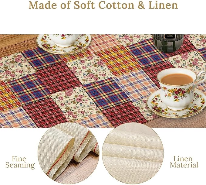 Patchwork Table Runner, Boho Vintage Floral Checkered Plaid Bohemian Paisley - Image 5