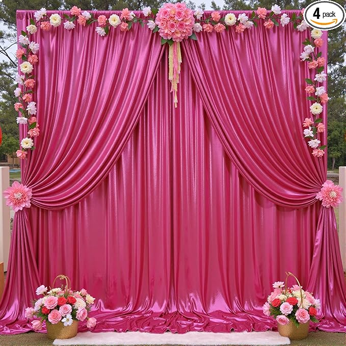 20x10ft Shimmer Hot Pink Sequin Backdrop Curtain by LeegleriTableSkirt