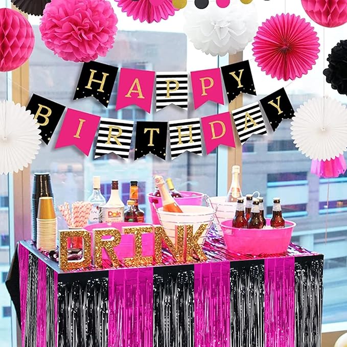 BEISHIDA 2 Pack Hot Pink Black Table Skirts Party Decorations Purple Metallic - Image 4