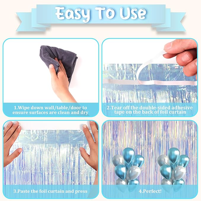 2 Pack Iridescent Foil Fringe Curtains, Holographic Tinsel Streamers Birthday - Image 4
