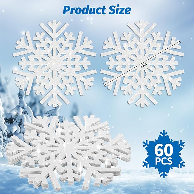 60Pcs Snowflake Paper Placemats Christmas Sliver Glitter Disposable Place Mats - Image 2