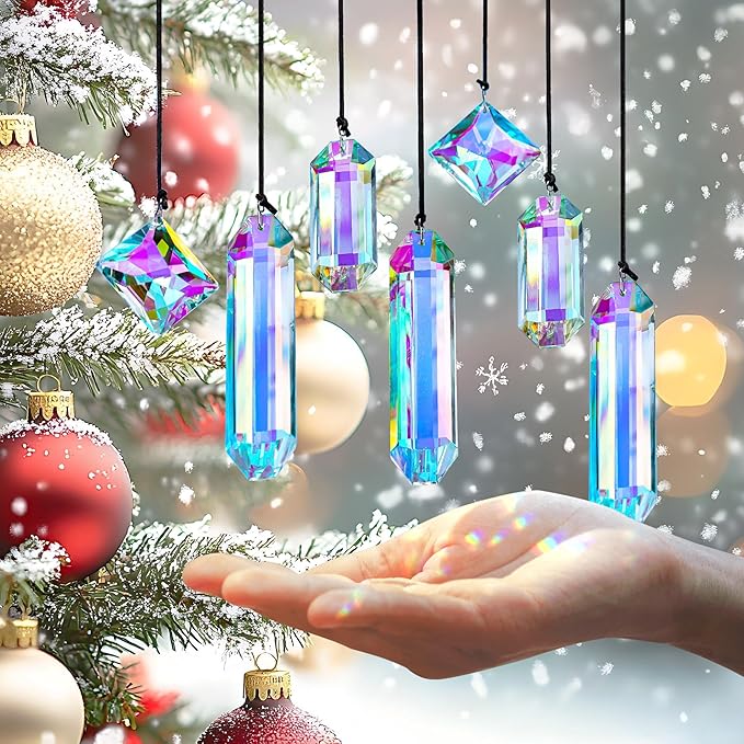 Crystal Prisms Ornament for Christmas Tree, 7 Pack Icicle Ornaments A/B Color - Image 3