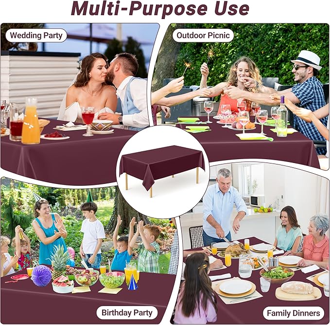 4 PCS Wine Table Cloth Rectangle Table, 54 x 108 Inches Waterproof Plastic - Image 6