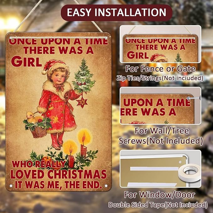 Vintage Christmas Metal Tin Sign ​​Once Upon A Time Girl Loved 80s Christmas - Image 3