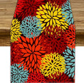 Red Yellow Dahlia Table Runner, Seasonal Autumn Thanksgiving Pattern Print by ShiTingYu