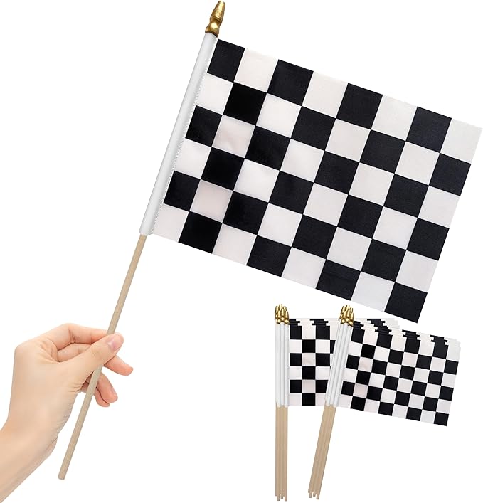12Pcs 8×12 Inch Small Checkered Flags Black and White Racing Flags on Wood by LoveVC
