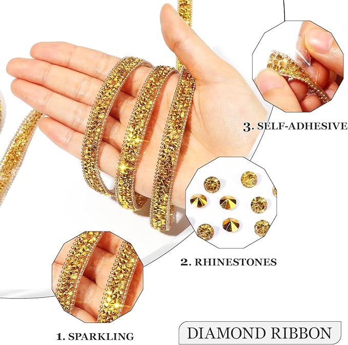 Rhinestone Ribbon 3 Yards Self Adhesive Rhinestone Strips Diamond Ribbon - Image 2