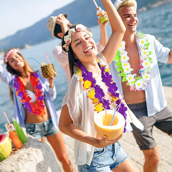 12PCS Hawaiian Leis Bulk, Colorful Luau Leis Party Decorations, Hawaiian - Image 5