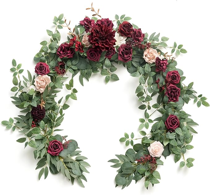 Ling's Moment Flower Garland - 6FT Eucalyptus & Rose - Sweetheart Table Decor by LingsMoment