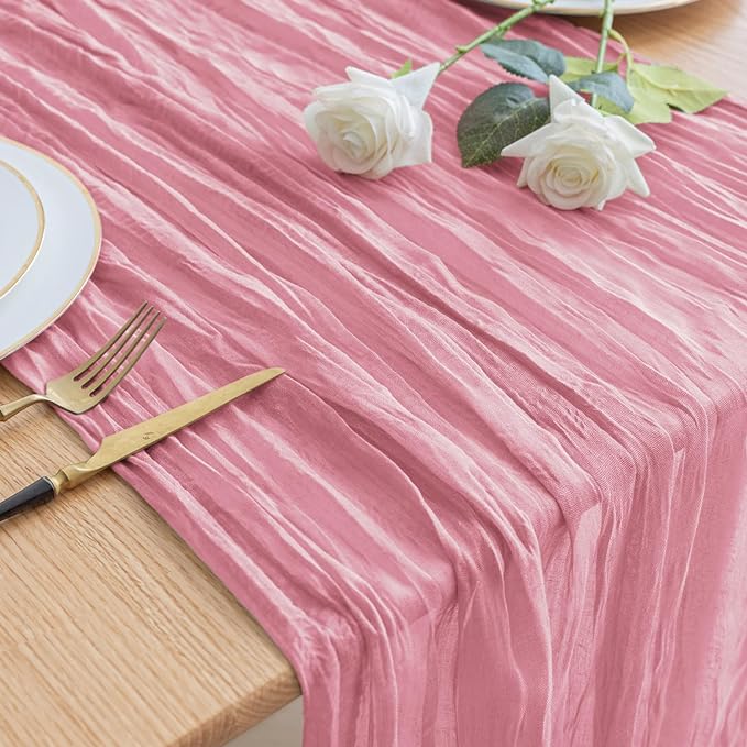 Asee'm Cheesecloth Table Runner 120 Inches Pink Boho Gauze Cheese Cloth Runner by Aseem