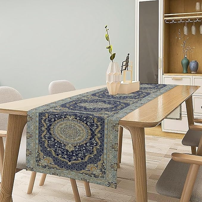 Boho Bohemia Style Blue Teal Table Runner, Country Rustic Farmhouse Magical - Image 3